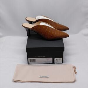 $289 NWT Club Monaco Mule Heels Women's Sz 7 Brown Croc Embossed Pointed Toe